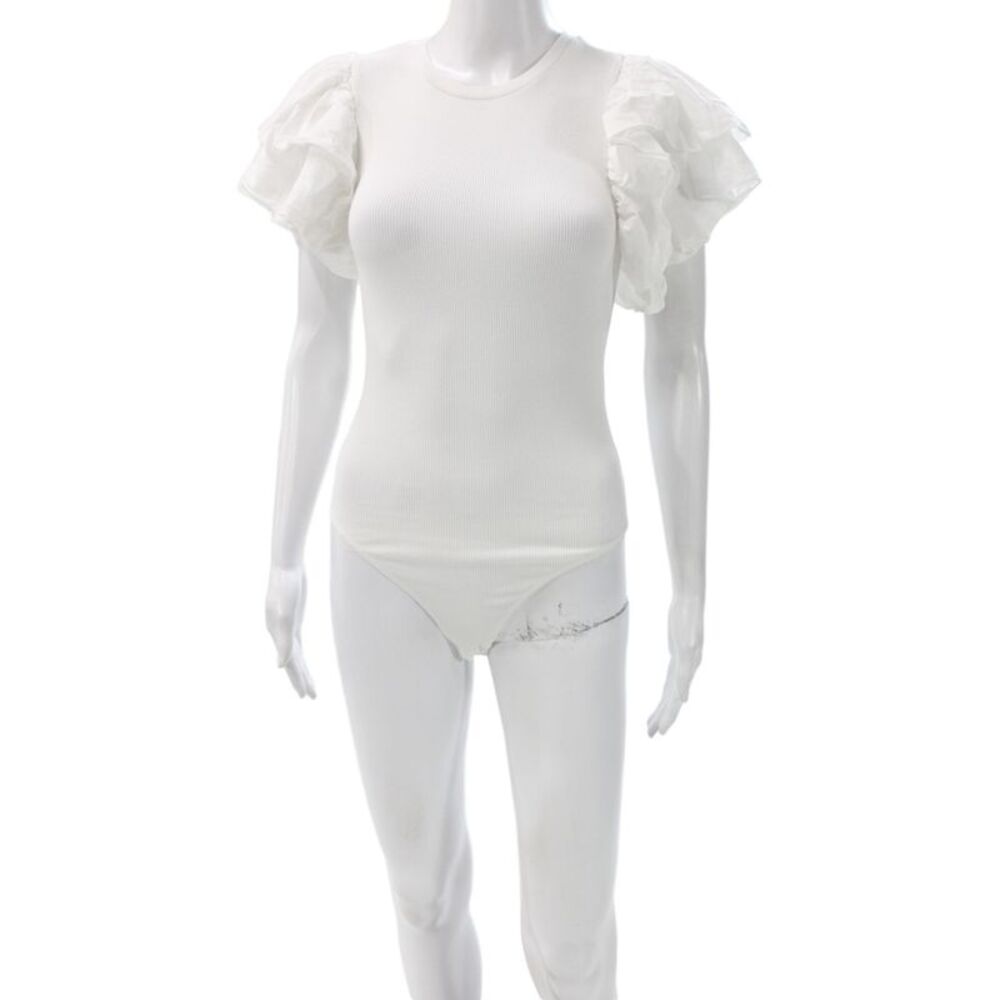 Zara Womens One Shoulder Crew Neck White Cotton Polyester Top Size S
